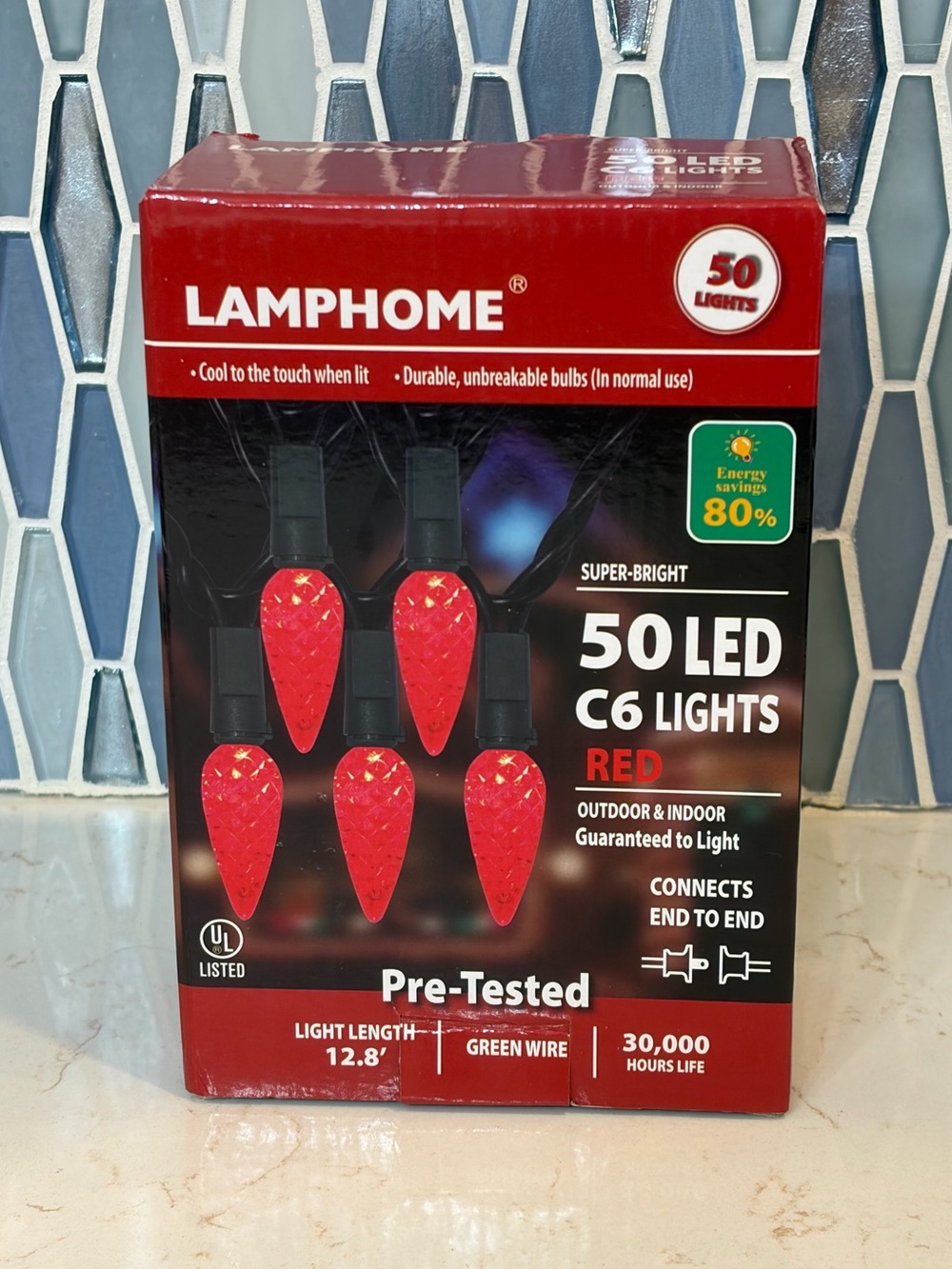 LAMPHOME 50 LED C6 String Lights - Red